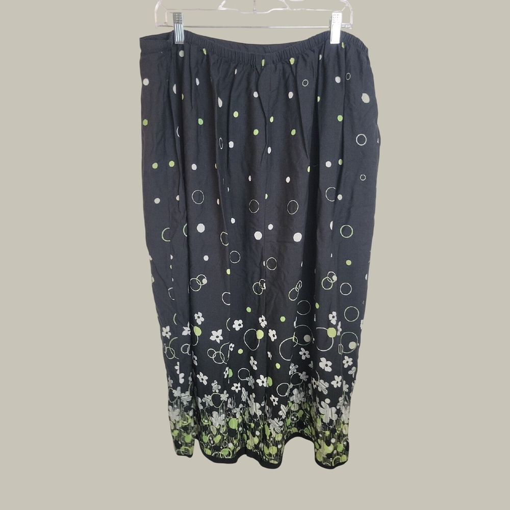 C.J. Banks Maxi Skirt Vintage Boho Cottagecore Floral Polka Dot Black Green 2X